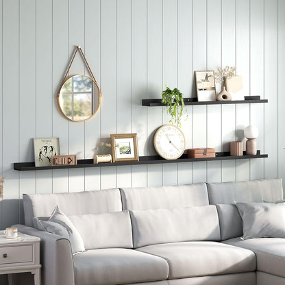 HOOBRO Floating Shelves, Wall Shelf Set of 3, 35.4 Inches Hanging Shelf with Raised Edge and Invisible Brackets, for Bathroom, Bedroom, Kitchen, Office, Living Room Decor, Rustic Brown BF90BJ01