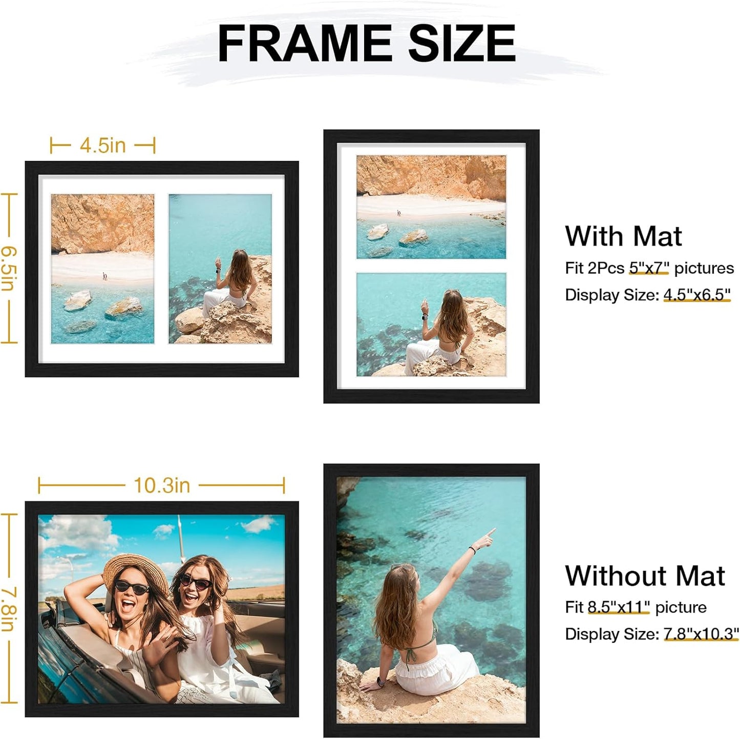 Vittanly 11x14 Collage Picture Frame, Displays 5Pcs 4x6 Pictures with Mat or 1Pcs 11x14 without Mat for Wall Mounting, Picture Frames Collage Wall Decor in Black, 1 Pack