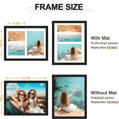 Vittanly 11x14 Collage Picture Frame, Displays 5Pcs 4x6 Pictures with Mat or 1Pcs 11x14 without Mat for Wall Mounting, Picture Frames Collage Wall Decor in Black, 1 Pack