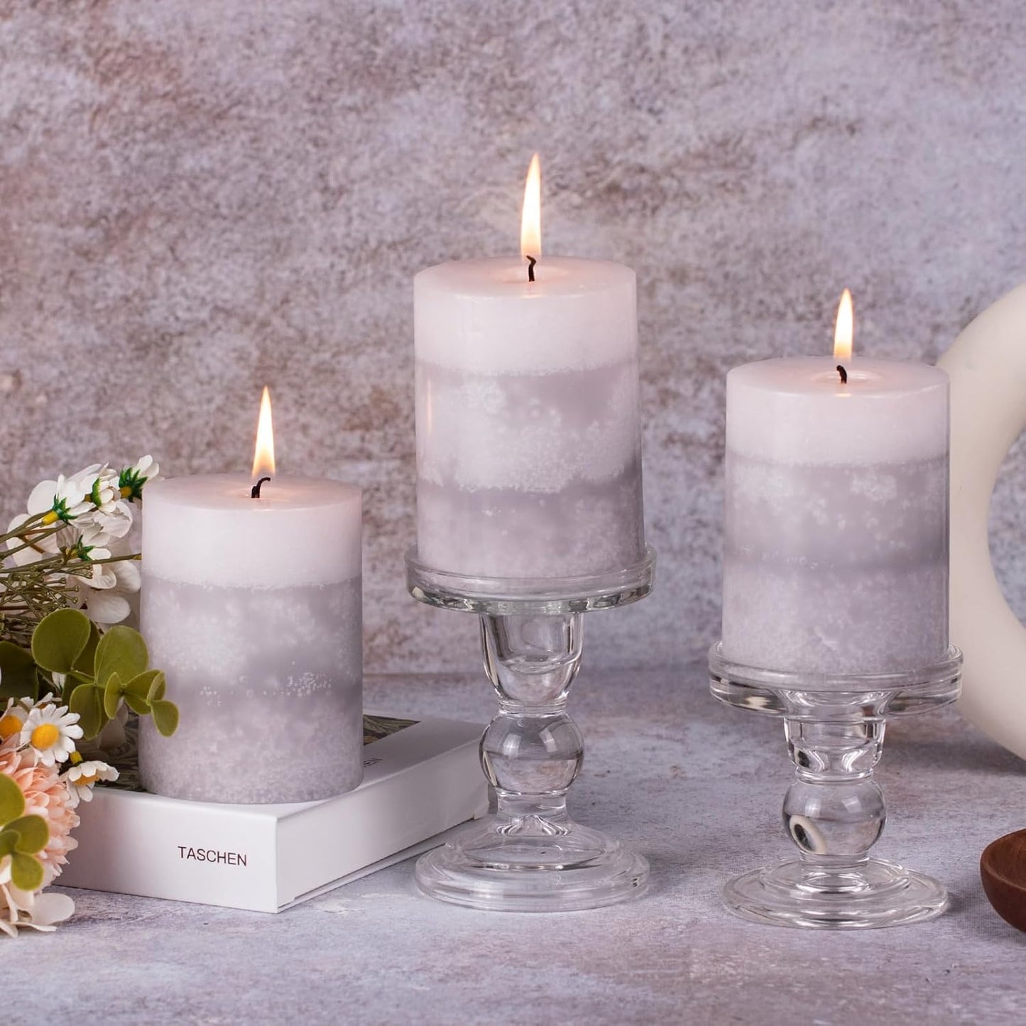 KONNI Coffee Layered Pillar Candles Set of 3, 3"x 4" Unscented Pillar Candles Bulk, 39 Hours Long Burning Candles, Smokeless&Dripless Round Candle for Wedding, Home Decoration, Parties, Spas, Dinner