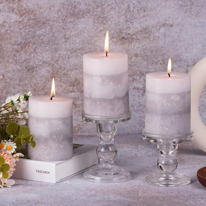 KONNI Coffee Layered Pillar Candles Set of 3, 3"x 4" Unscented Pillar Candles Bulk, 39 Hours Long Burning Candles, Smokeless&Dripless Round Candle for Wedding, Home Decoration, Parties, Spas, Dinner