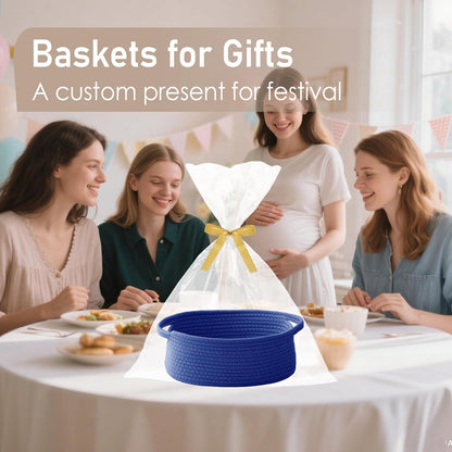 JMvicyroam Woven Basket,Small Rope Storage Bin with Handles & Ribbon Bag, Organizer for Shelves Closets,Gift Basket Empty for Birthday,Books,Dog Toys,White