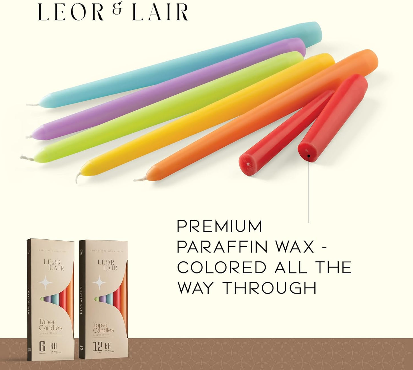 Leor & Lair Spring Taper Candles - 6 Pack - 10" Decorative Spring Candle Sticks with 6 Hour Burn Time - Easter Candlesticks for Easter Decor, Summer, Birthday Party & Celebrations