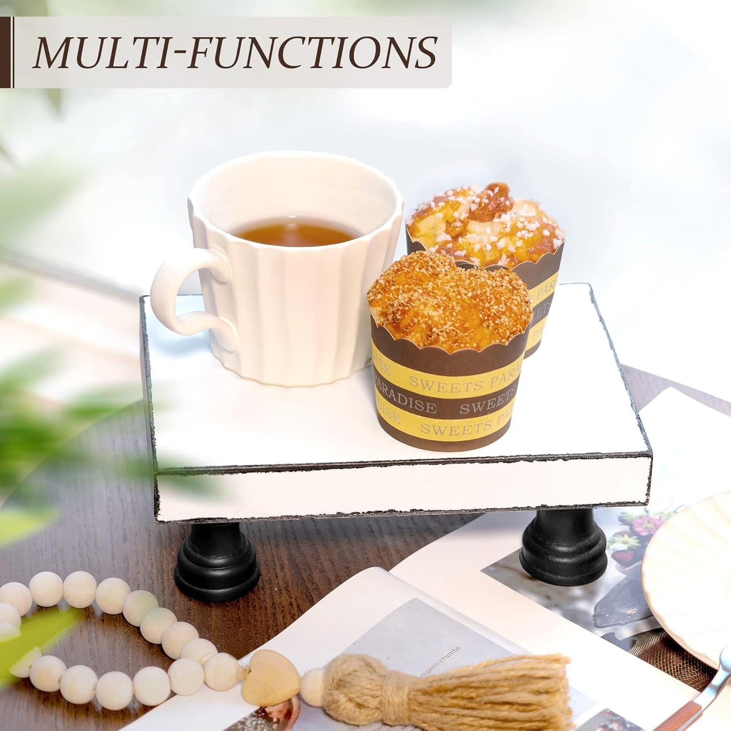 EOSAHR Farmhouse Riser for Room Decor : Decorative Pedestal Stand For Display Your Home Decorations and Uniquely Soap Stand - Rustic Bathroom Counter Tray and Kitchen Decor (Natural Wood)