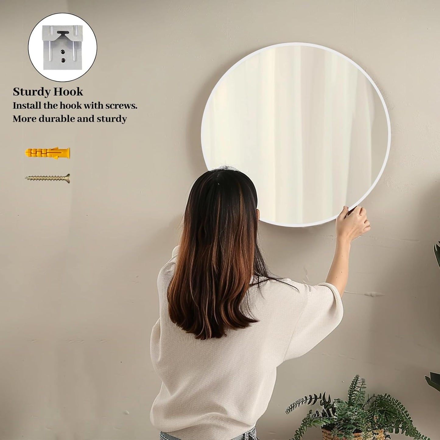 Sunniry Black Round Mirror, Round Mirror 24 inch, Black Circle Mirrors Matte Metal Frame, Wall Mounted Mirrors for Living Room, Bathroom, Wall, Entryway.