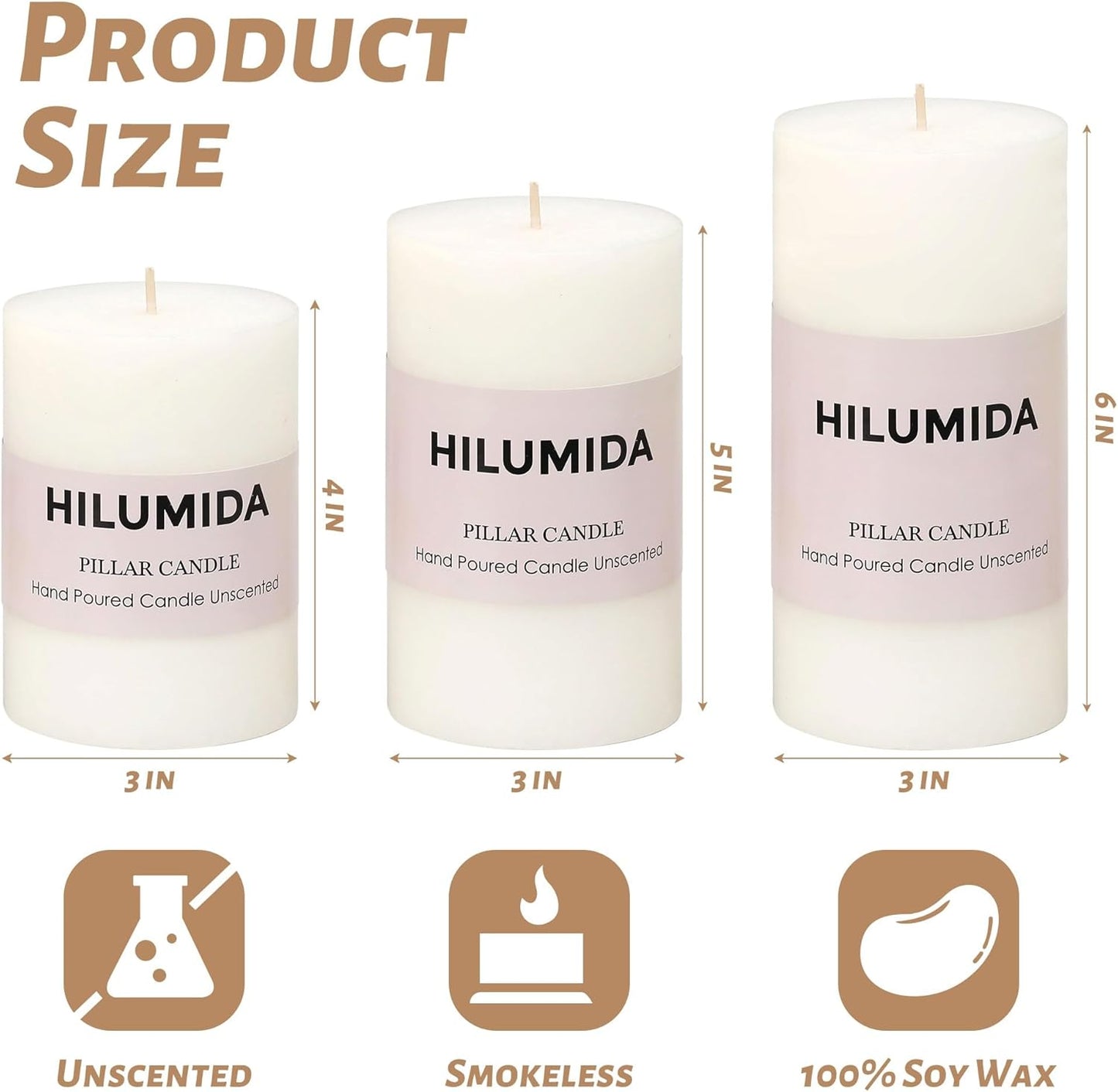Sage Green Pillar Candles Set of 3 - Hand-Poured Unscented Candles,Smokeless Dripless Candles for Dinner Table and Home, Set of 3 in Different Sizes (3"x4", 3"x5", 3"x6")