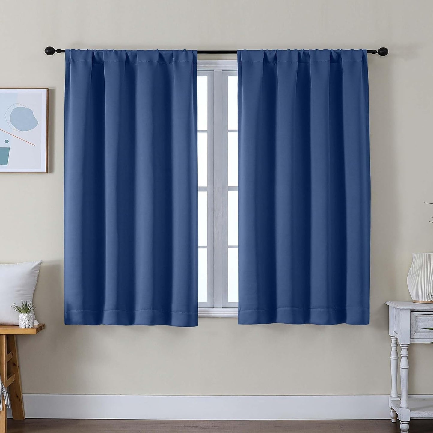 Simplebrand Ava Sage Green Blackout Curtains for Bedroom 63 Inch Length 2 Panels Set, Solid Thermal Insulated Energy Saving Rod Pocket Window Treatment Curtains Blackout Drapes, W40 x L63 Inch, Sage - Colors A