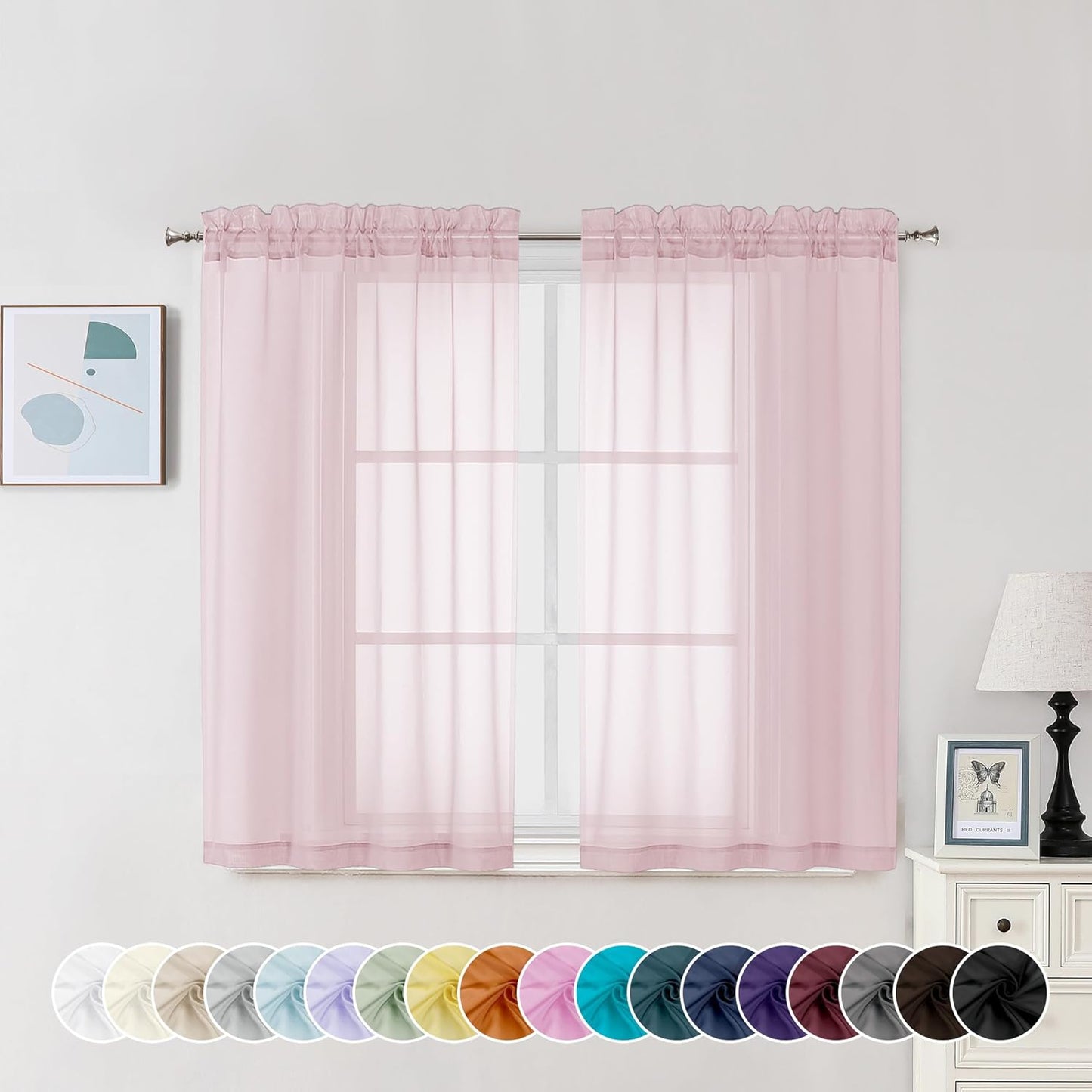 Chyhomenyc Sheer White Valances for Windows 2 Pack, Small Window Curtains for Living Room Bathroom Cafe Laundry Basement, Modern Top Dual Rod Pocket Voile Curtain, 42W x 14L inches, White - Colors C