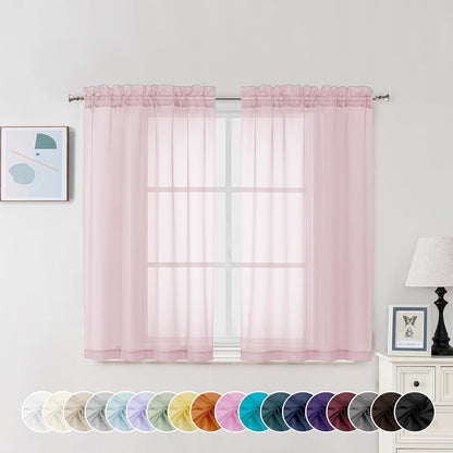 Chyhomenyc Sheer White Valances for Windows 2 Pack, Small Window Curtains for Living Room Bathroom Cafe Laundry Basement, Modern Top Dual Rod Pocket Voile Curtain, 42W x 14L inches, White - Colors C