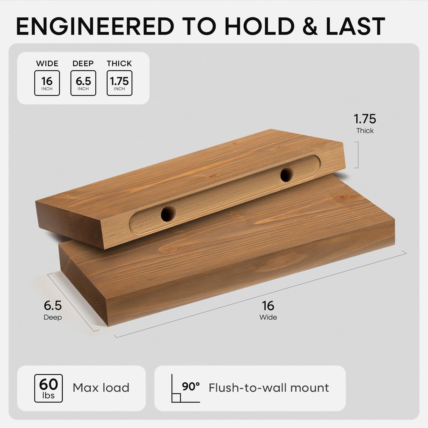 Homeforia 24 inch Natural Floating Shelf, High End Solid Real Wood 24inch Small Floating Shelves for Wall Mounted, Natural Wooden Floating Shelves, Heavy Duty Bracket, 24 X 6.5 X 1.75 in, Set of 2