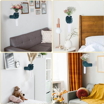 Gold Wall Sculptures, Hand Vases Home Decor, Wall Mount Art Sculpture, Unique Wall Art Statue, Funky Flower Vase Decorations, Modern Eclectic Hanging Decor,Glass Test Tube Vase