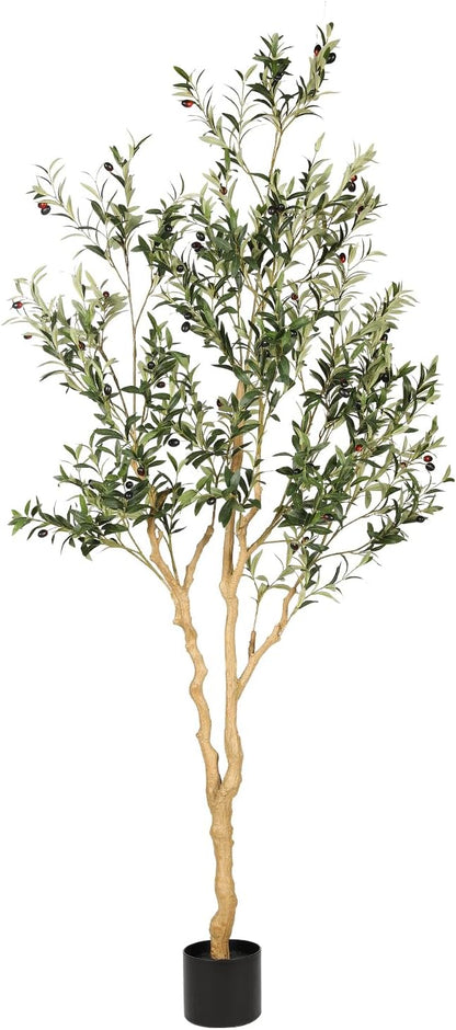 Realead Faux Olive Tree 7ft - Realistic Tall Olive Trees Artificial Indoor - Large Fake Olive Tree with Natural Wood Trunk and Lifelike Leaves - Artificial Olive Tree for Home Office Decor