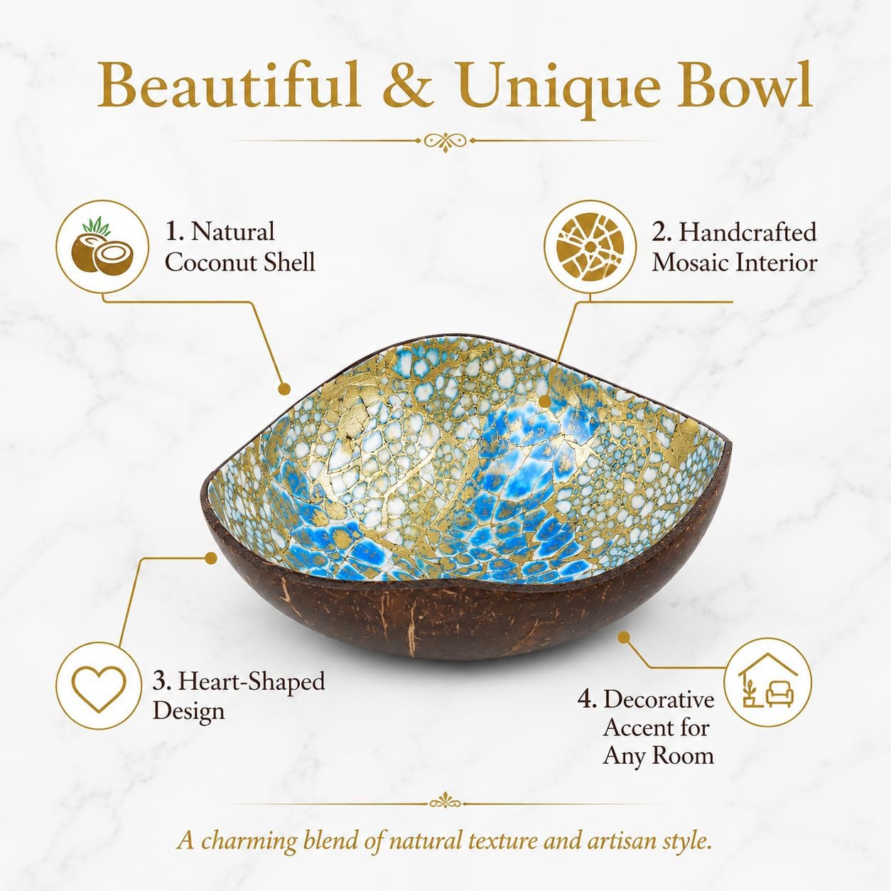 Coconut Bowls Decorative Candy Dish - Heart Acai Bowl, Natural Wooden Candy Dish, Key Bowl Holder for Entryway Table, Yogurt Smoothie Nuts Dessert Container, Rice Fruits Dry Snack Storage Shell Bowls