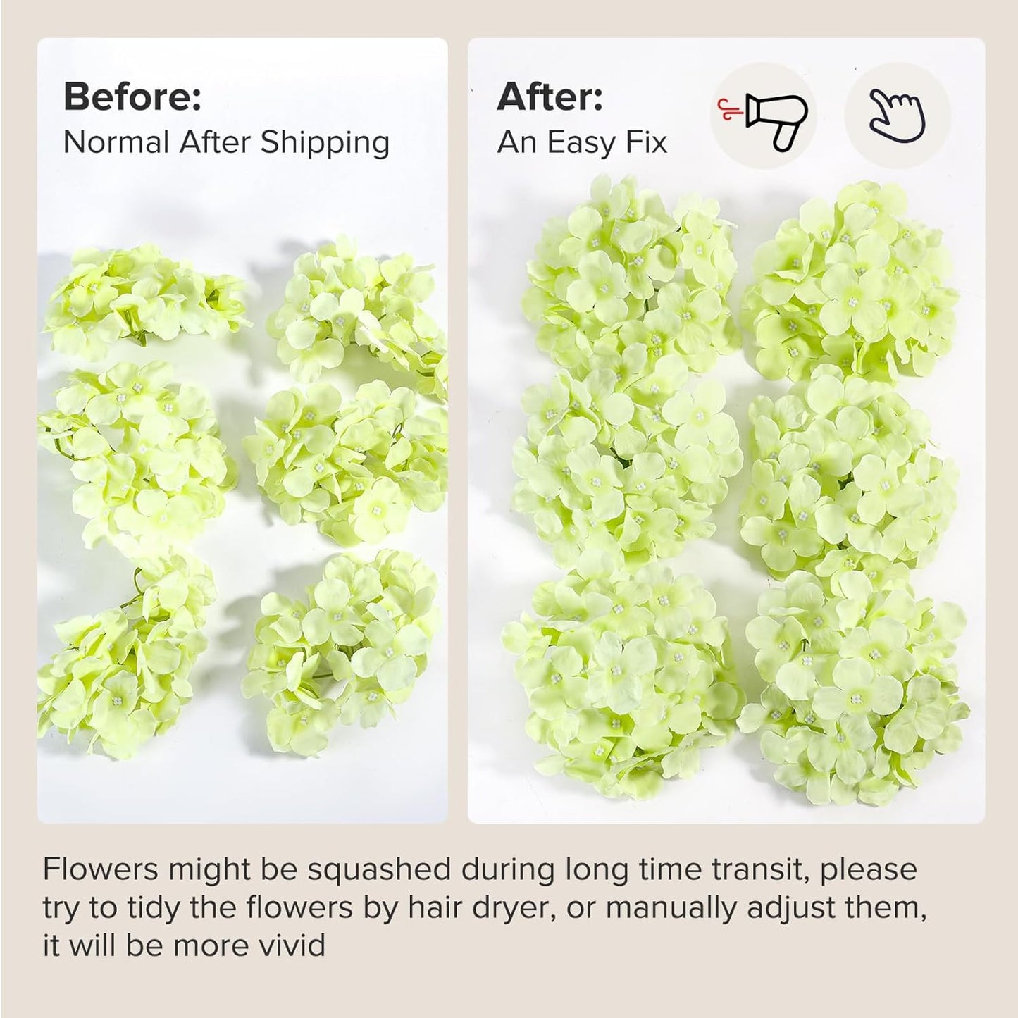 Auihiay 64 PCS Artificial Hydrangea Flowers, Silk Hydrangea Full Flowers Heads with Stems for Wedding Centerpieces, Home, Garden, Baby Shower, Party Decoration (Ivory)