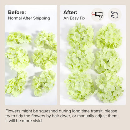 Auihiay 64 PCS Artificial Hydrangea Flowers, Silk Hydrangea Full Flowers Heads with Stems for Wedding Centerpieces, Home, Garden, Baby Shower, Party Decoration (Ivory)
