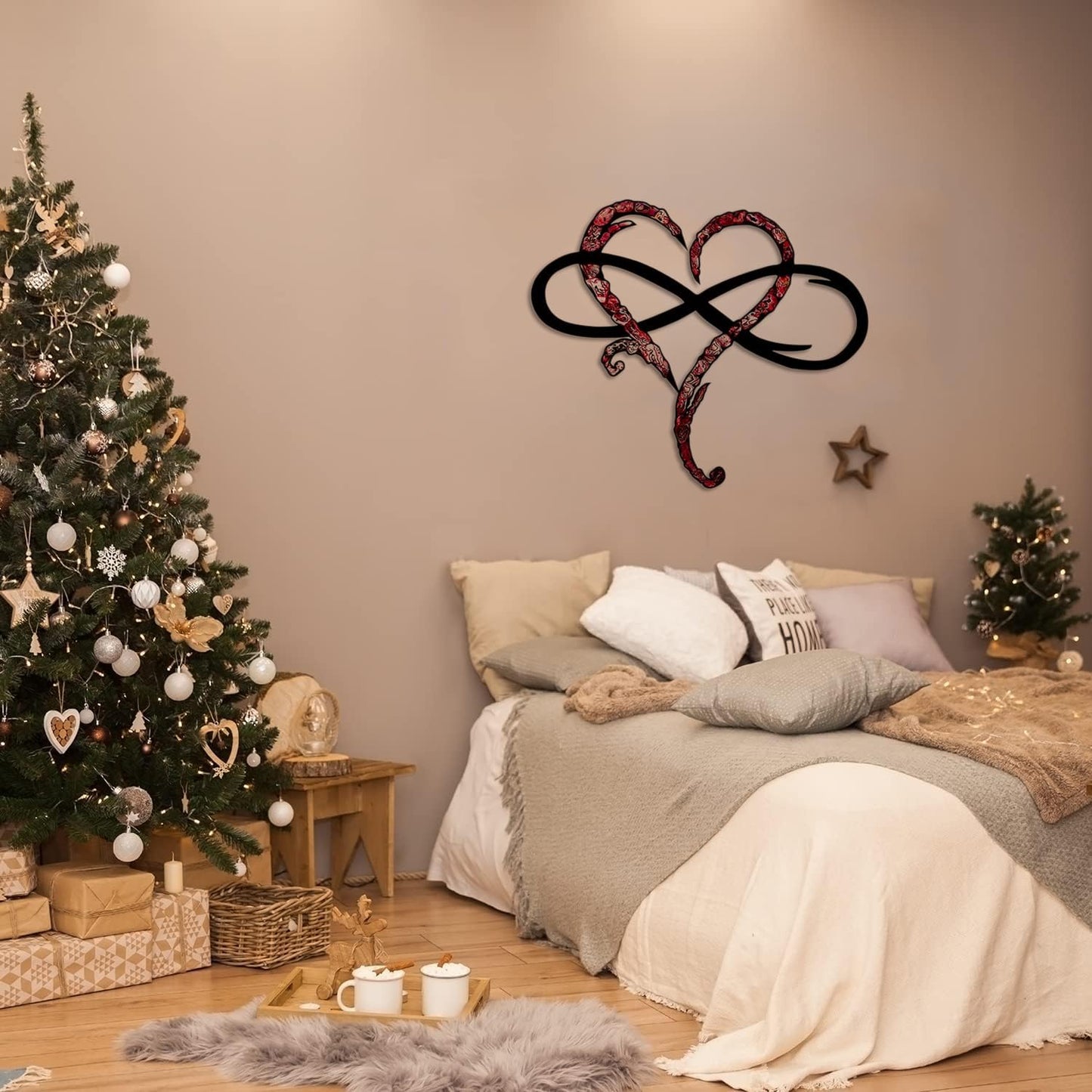 AOOLVY Infinity Heart Wall Decor, Unique Infinity Heart Metal Art Wall Decor Love Sign Steel Wall Plaques Bedroom Ornaments for Home Wedding Decor, Room Living Room Decoration (Black, 23.6x20.6inch)