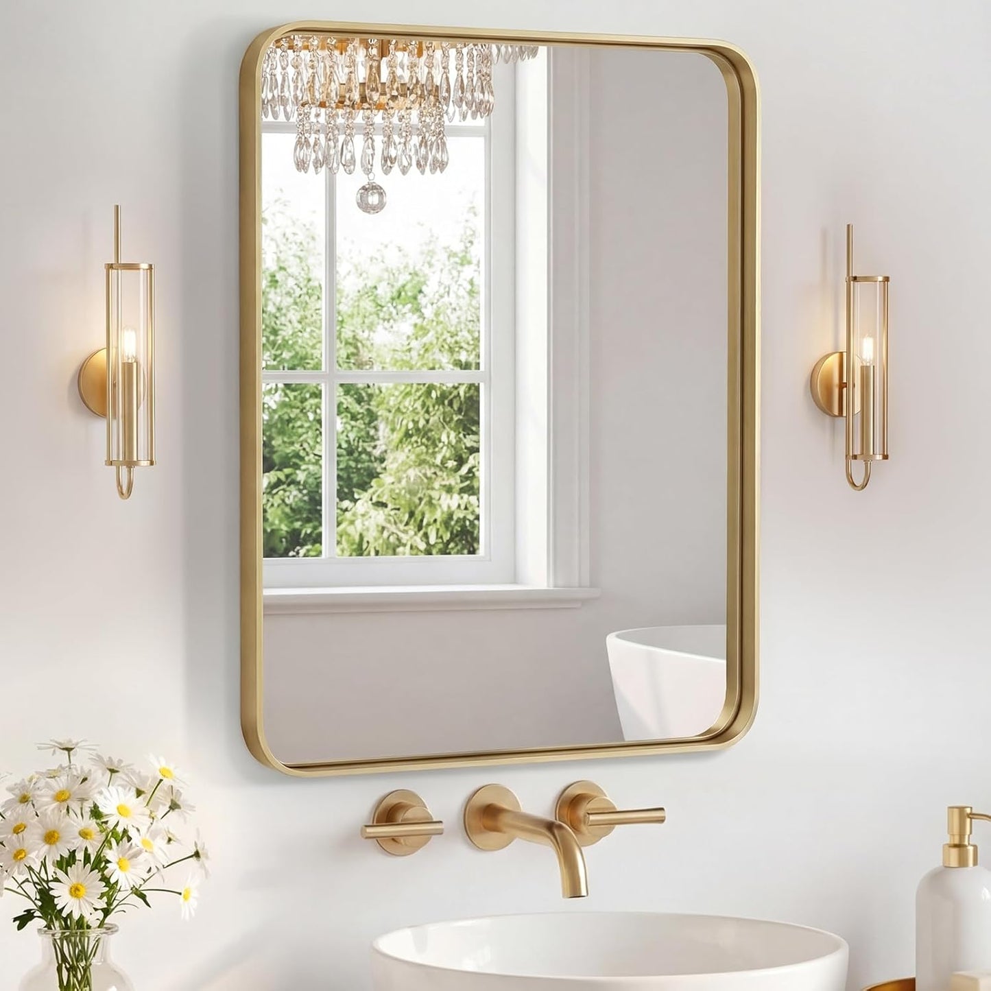 NEWBULIG Gold Round Wall Mirror 36 Inch, Bathroom Mirrors for Over Sink, Wall Decor for Bathroom, Entryway, Bedroom, Vanity