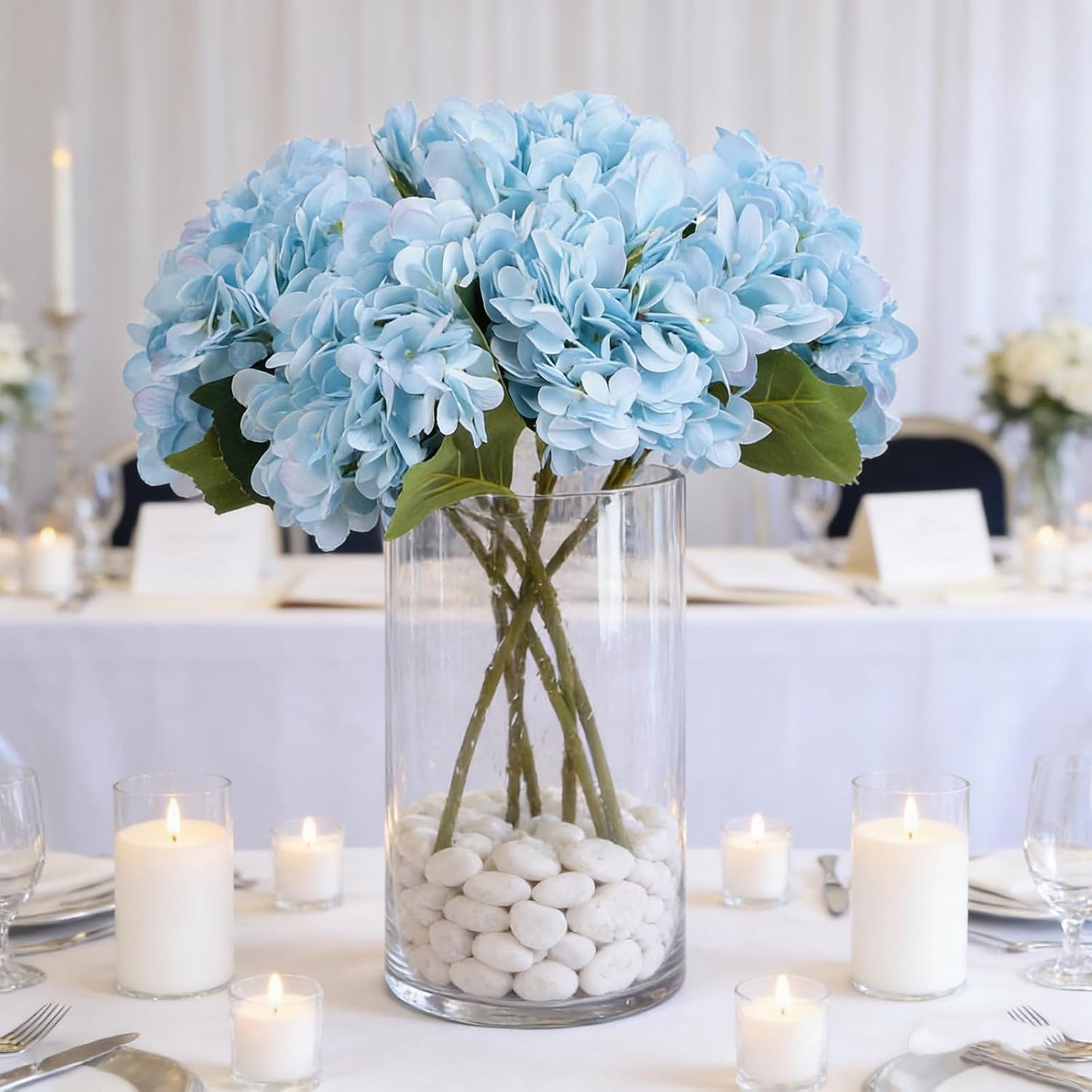 Kimura's Cabin 6pcs White Hydrangea Artificial Flowers Silk Fake Hydrangeas Faux Hydrangea Flowers with Stems for Wedding Bouquets Arrangement Home Table Centerpieces Baby Shower Party Decoration
