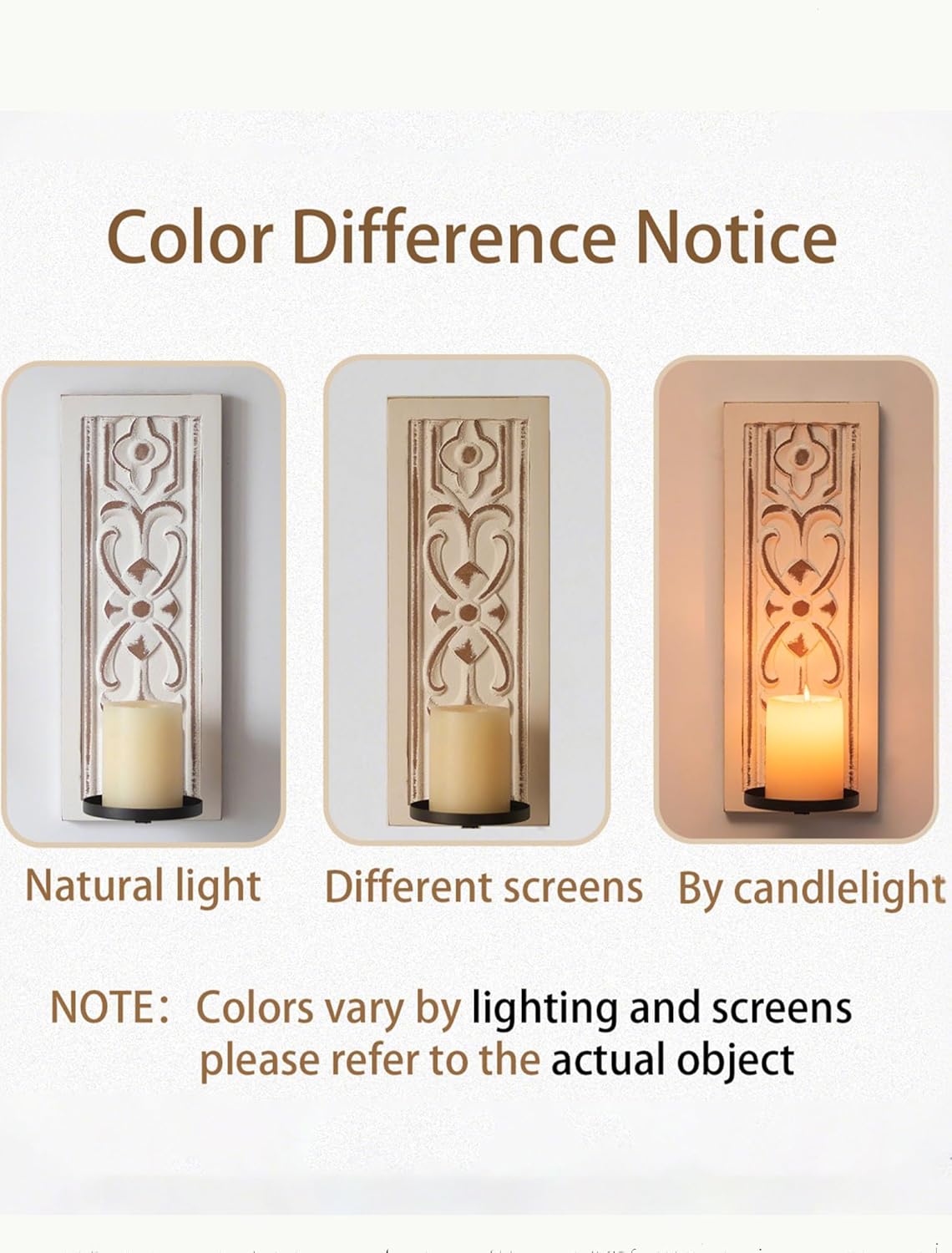 Farmhouse Wood Candle Sconces Wall Decor - Set of 2 Walasis Rustic Wall Candle Holder Decorative Carved Brown Candle Sconce Farmhouse Art Distressed Pillar Candles Holder for Fireplace Decor