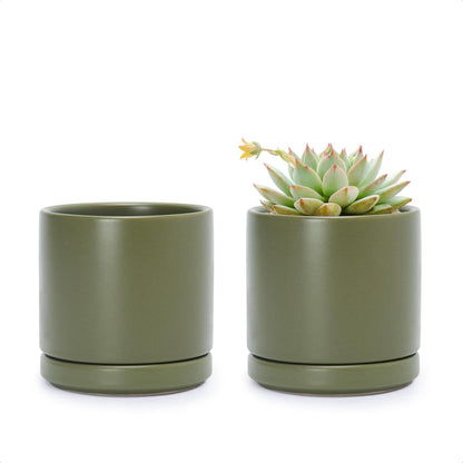 D'vine Dev Set of 2 Plants Pots, 6.5 Inch Ceramic Planter Pot for Plants with Drainage Hole and Saucer, White, 94-V-C-1