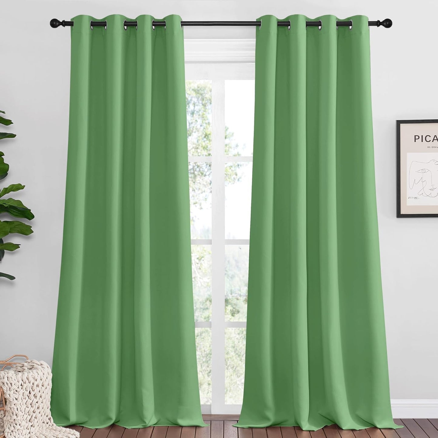 NICETOWN Halloween Pitch Black Solid Thermal Insulated Grommet Blackout Curtains/Drapes for Bedroom Window (2 Panels, 42 inches Wide by 63 inches Long, Black) - Colors D