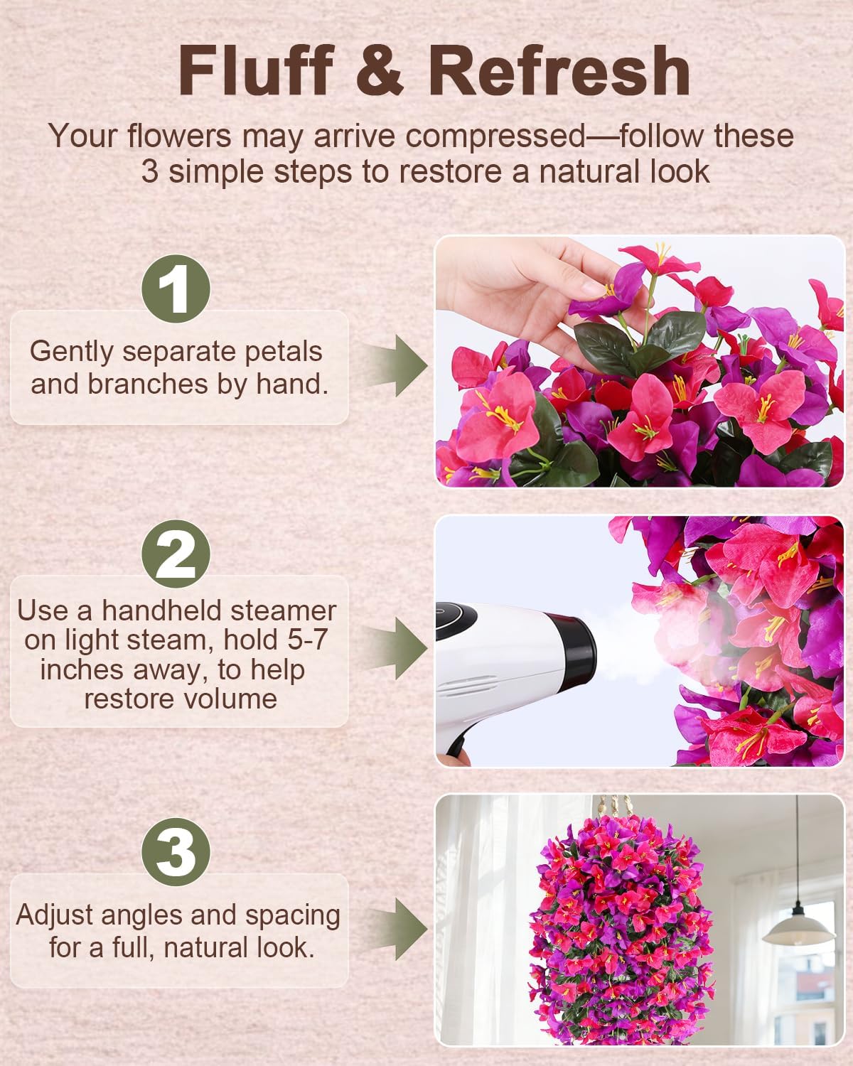 Artificial Flowers for Outdoors – 2 Bundles of UV-Resistant Artificial Bougainvillea, Realistic Silk Flowers for Front Porch, Patio, Garden, Window Boxes & Hanging Baskets (Hot Pink, 2)