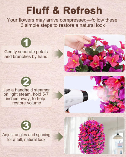 Artificial Flowers for Outdoors – 2 Bundles of UV-Resistant Artificial Bougainvillea, Realistic Silk Flowers for Front Porch, Patio, Garden, Window Boxes & Hanging Baskets (Hot Pink, 2)