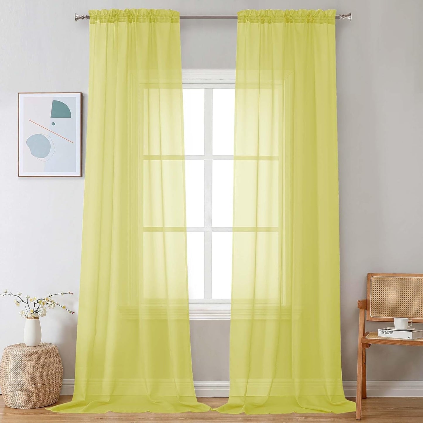Chyhomenyc Sheer White Valances for Windows 2 Pack, Small Window Curtains for Living Room Bathroom Cafe Laundry Basement, Modern Top Dual Rod Pocket Voile Curtain, 42W x 14L inches, White - Colors A
