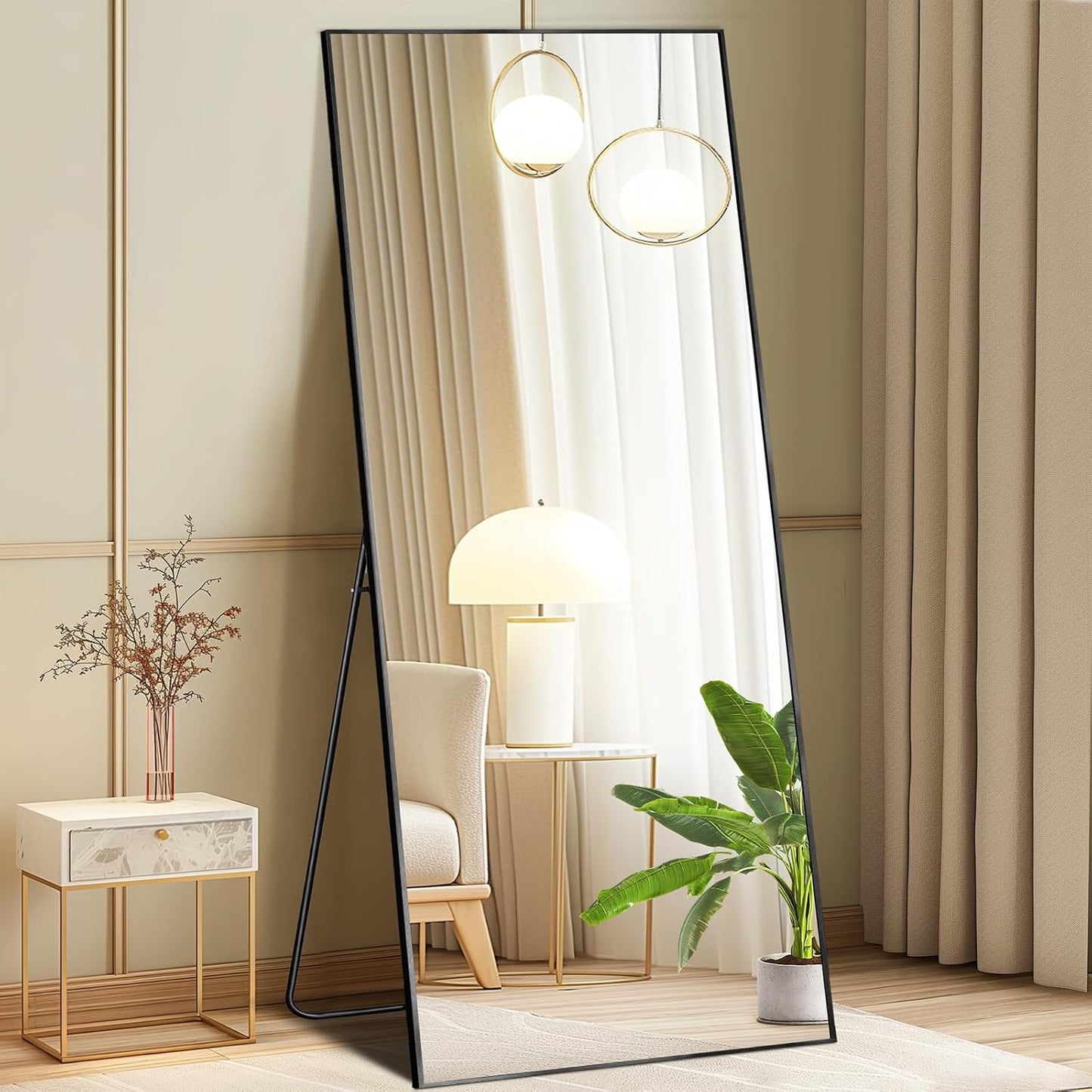 Mirror Full Length, Upgraded 16"x59" Body Wall Mirrors with Shatter-Proof Glass, Floor Standing, Hanging or Leaning, Tall Mirror with Stand Aluminum Alloy Frame for Bedroom Cloakroom