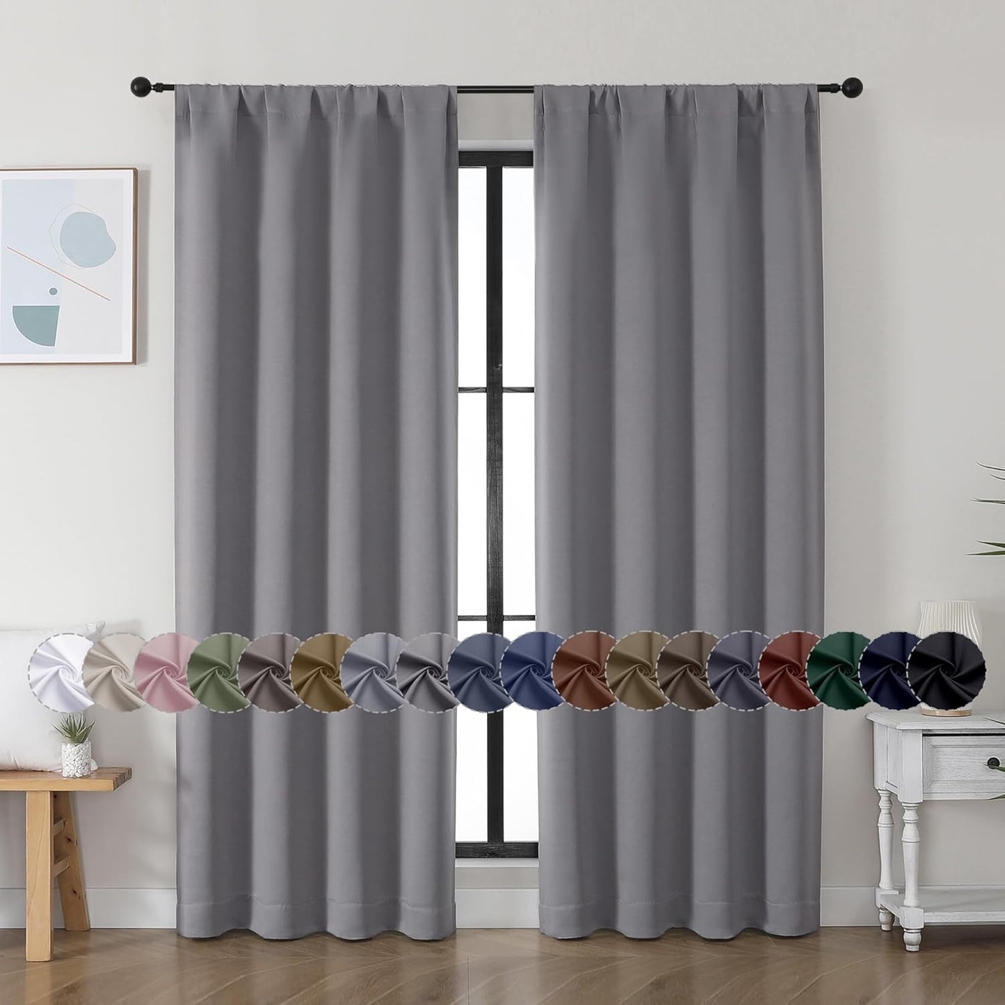 Simplebrand Ava Sage Green Blackout Curtains for Bedroom 63 Inch Length 2 Panels Set, Solid Thermal Insulated Energy Saving Rod Pocket Window Treatment Curtains Blackout Drapes, W40 x L63 Inch, Sage - Colors B