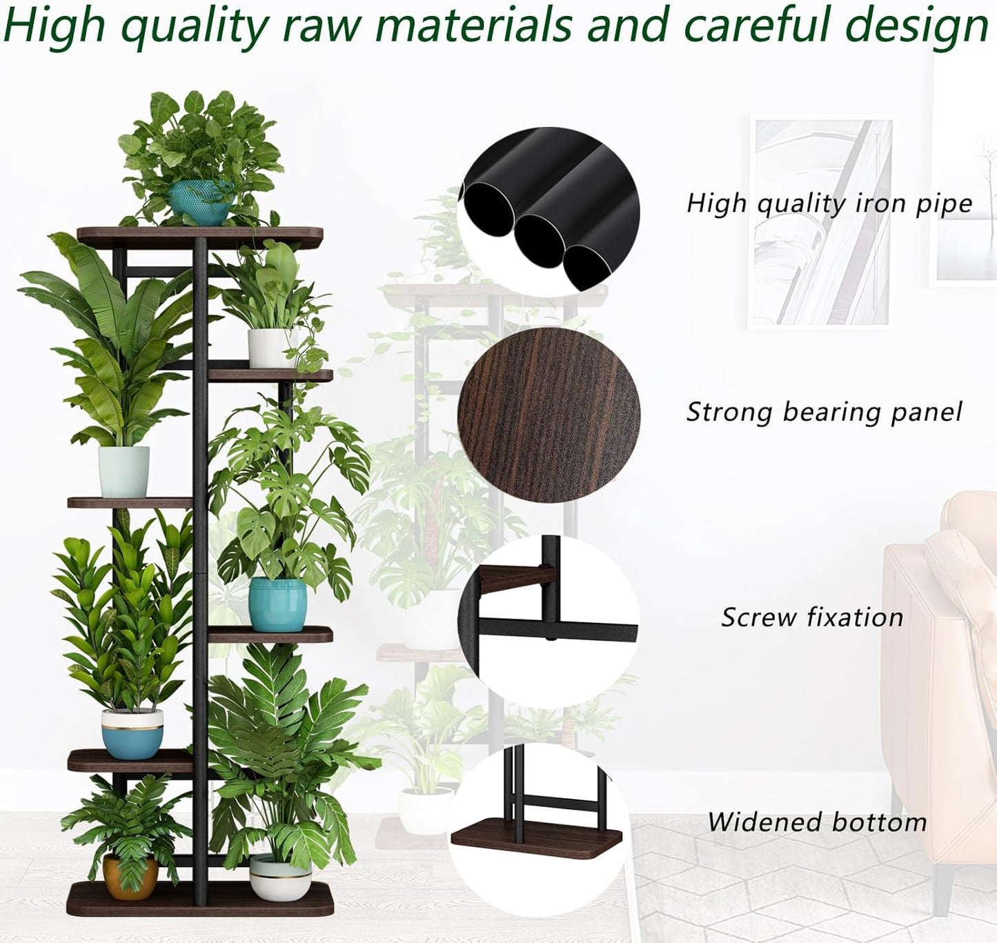 LINZINAR Plant Stand Indoor 4 Tier 5 Potted Multiple Plant Shelf Stands for Garden Corner Balcony Living Room Black