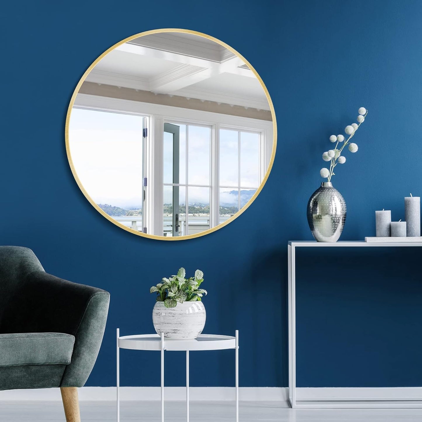 Itrue 12 Inch Small Round Decorative Wall Mirror, HD Silver-Coated Glass with Brushed Black Metal Frame, Minimalist Modern Accent Mirror for Vanity, Narrow Walls, Bathroom, Bedroom & Entryway