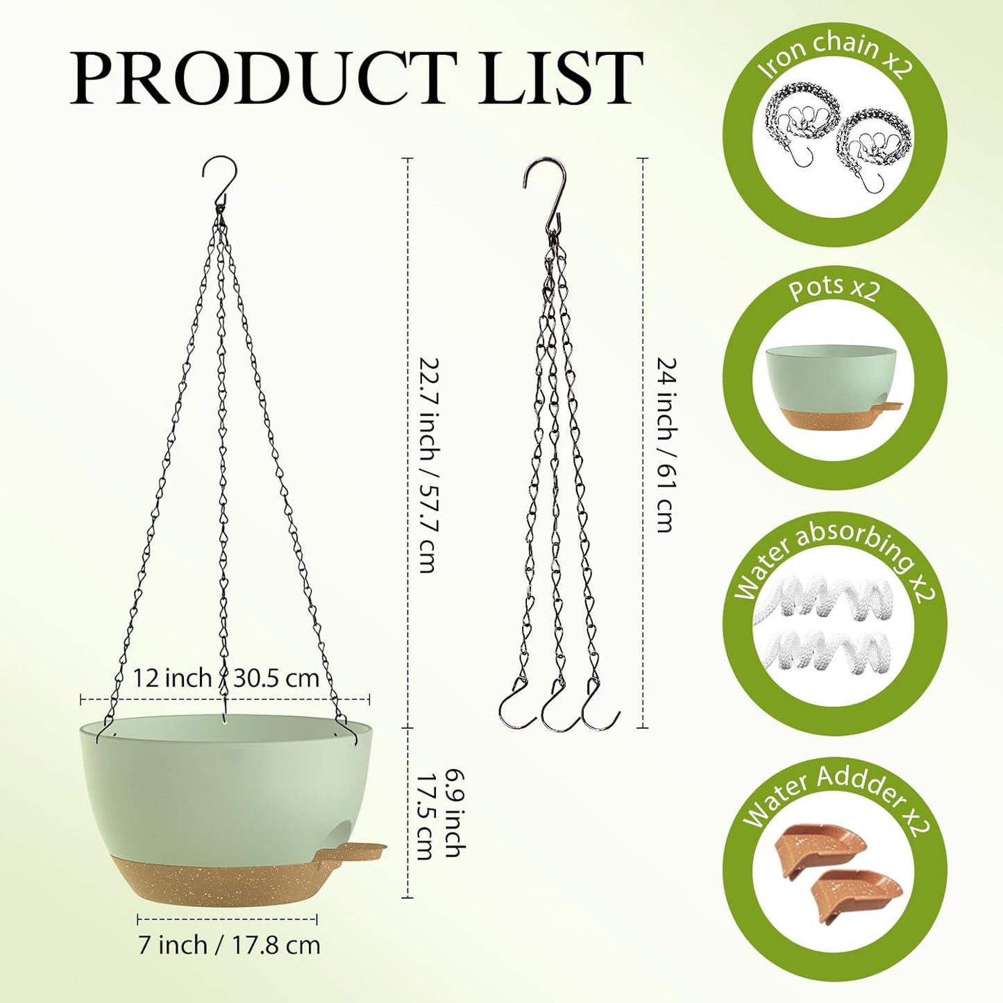 12 Inch Hanging Baskets 2 PC with Chains, Self-Watering Hanging Planters for Indoor Outdoor Plants, Plastic Hanging Flower Pots,Black