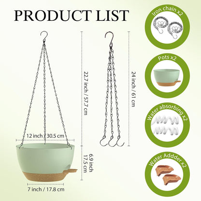 12 Inch Hanging Baskets 2 PC with Chains, Self-Watering Hanging Planters for Indoor Outdoor Plants, Plastic Hanging Flower Pots,Black