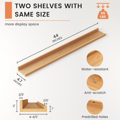 FLYJOE Picture Ledge Shelf, Floating Shelves Set of 2, 48 Inches Long Large Nursery Book Shelves for Toys Storage, Kids Bookshelf Wall Mounted for Living Room Bedroom Decor Books Photo Frames, Walnut