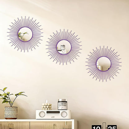 3 Pack Metal Mirrors for Wall Sunburst Wall Mirrors Home Décor Decorative Hanging Wall Art for Living Room Bedroom Entryway (Gold, Flower+Sunburst)