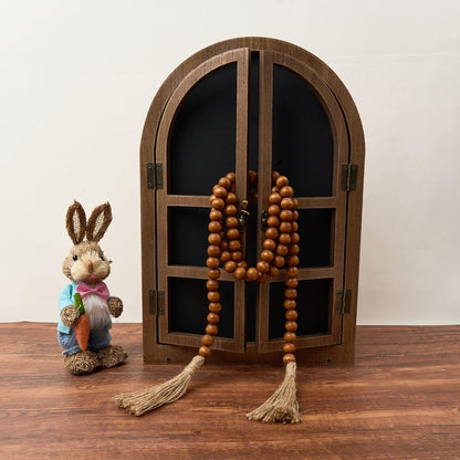 OMISHE 59in Wood Bead Garland with Tassels, Decorative Beads, Farmhouse Wooden Beads Garland for Wall Hanging Home Festival Decor, Aqua, Teal