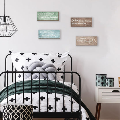 ZONWUTHY 4 Pieces Bible Verses Wall Decor Rustic Wooden Christian Signs Farmhouse Religious Decor for Home Motivational Prayer Wall Art for Living Room Office Bedroom Bathroom(Farmhouse,10x4)