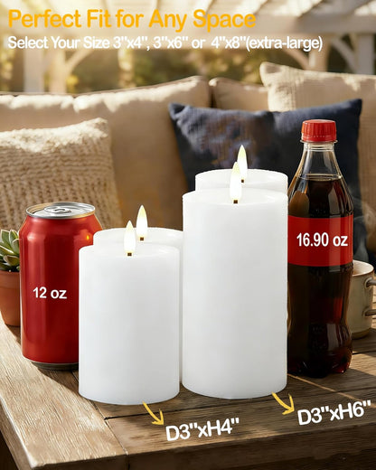 Gmnee 3"x4" Outdoor Waterproof Flameless Candles with Remote and Timers, LED Candles, Battery Operated Candles, Electric Fake Pillar Candles for Patio, Porch, and Lanterns Decor (Ivory, Plastic)