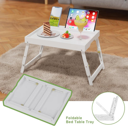 Bed Tray Table with Handles Folding Legs,Bamboo Breakfast Food Tray with Media Slot,Use As Platter,Laptop Desk,Snack,TV Tray Kitchen Serving Tray Black Large
