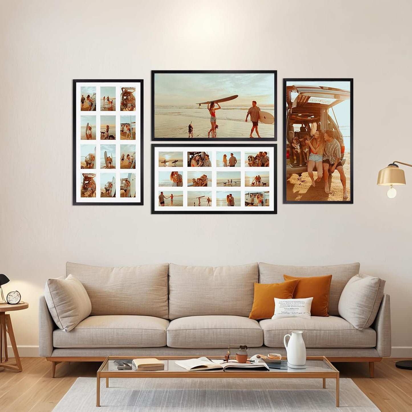 QUTREY 20 Opening 4x6 Collage Picture Frame Set of 2, 18.1x41.3 inches Black Multiple Frames Display 4 by 6 inch Photos with Mat for Wall Hanging