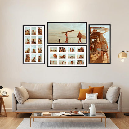 QUTREY 20 Opening 4x6 Collage Picture Frame Set of 2, 18.1x41.3 inches Black Multiple Frames Display 4 by 6 inch Photos with Mat for Wall Hanging