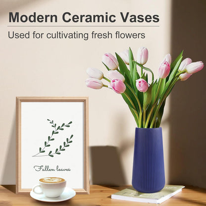 White Ceramic Vase, GUKJOB Small Cute Flower Vase for Pampas Grass, Home, Living Room, Dining Table, Farmhouse, Office Decor, Bedroom, Table, and Kitchen Shelf (White)