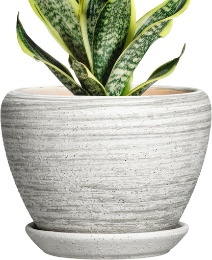 6 Inch Plant Pot - Ceramic Pots for Plants with Drainage Hole and Saucer, Round Succulent Planter Indoor Outdoor, Modern Flower Pot for Snake Plants, Home Decor, Gifts for Plant Lover, Blue