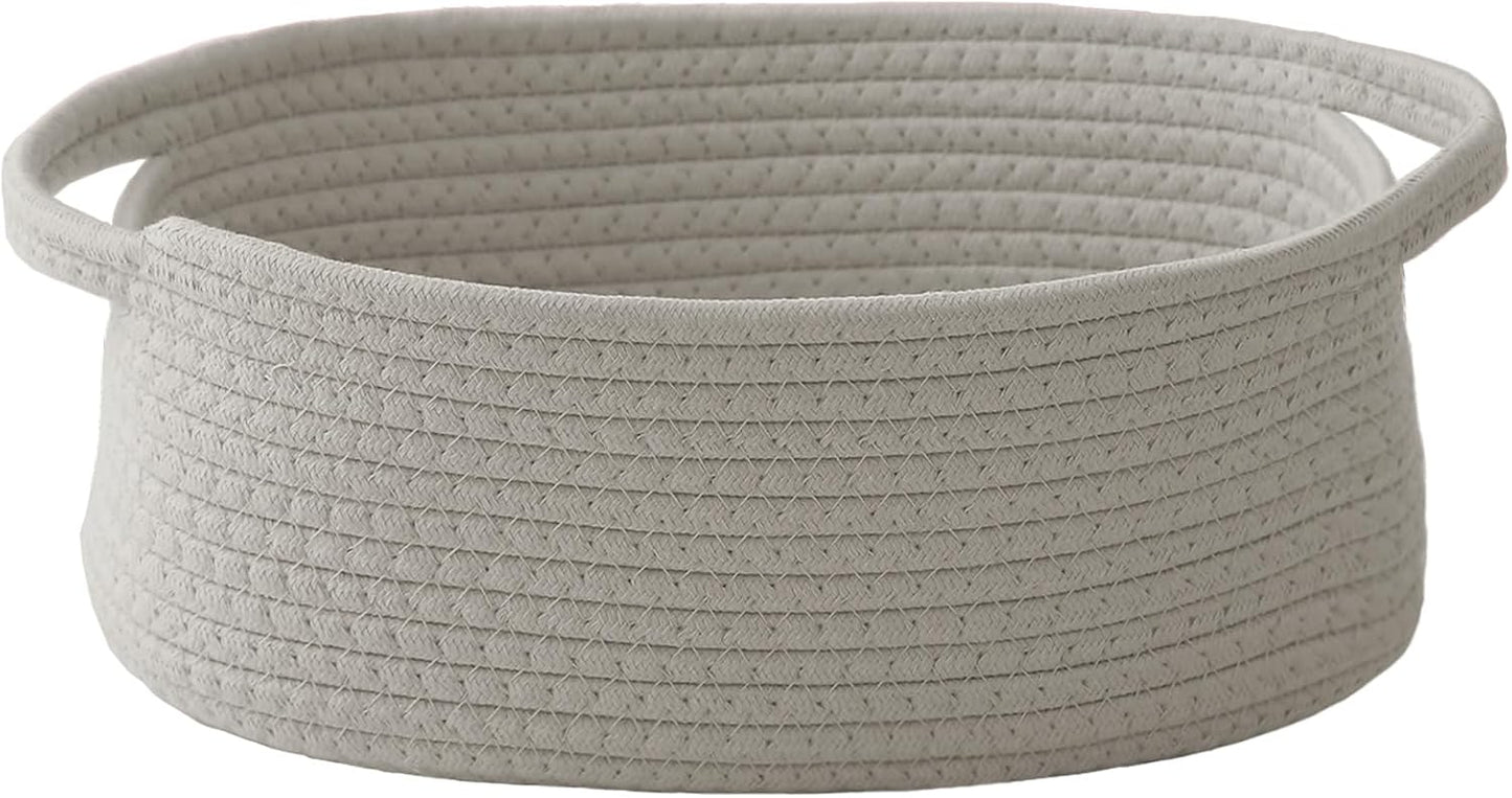 JMvicyroam Woven Basket,Small Rope Storage Bin with Handles & Ribbon Bag, Organizer for Shelves Closets,Gift Basket Empty for Birthday,Books,Dog Toys,White