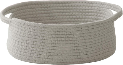 JMvicyroam Woven Basket,Small Rope Storage Bin with Handles & Ribbon Bag, Organizer for Shelves Closets,Gift Basket Empty for Birthday,Books,Dog Toys,White