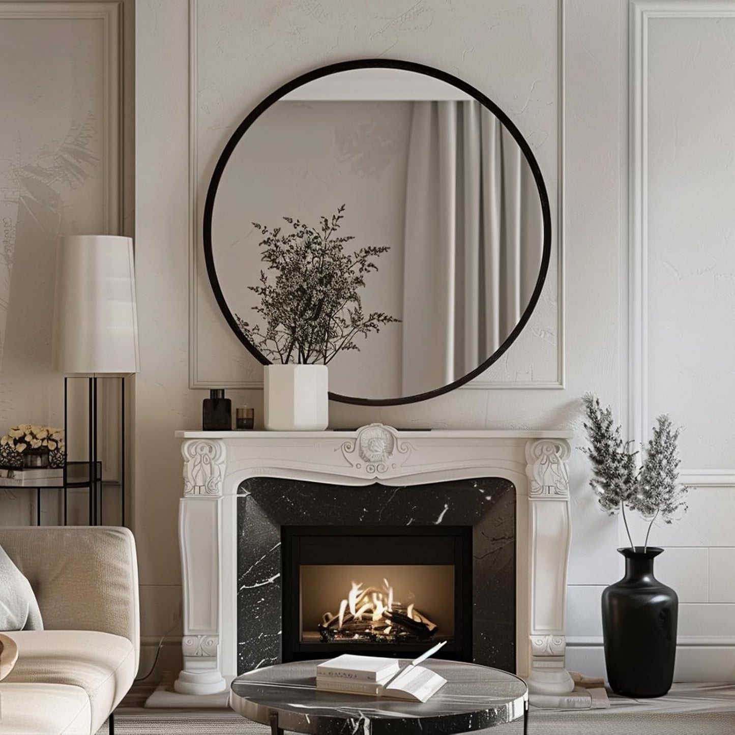 Sunniry Black Round Mirror, Round Mirror 24 inch, Black Circle Mirrors Matte Metal Frame, Wall Mounted Mirrors for Living Room, Bathroom, Wall, Entryway.