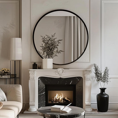 Sunniry Black Round Mirror, Round Mirror 24 inch, Black Circle Mirrors Matte Metal Frame, Wall Mounted Mirrors for Living Room, Bathroom, Wall, Entryway.