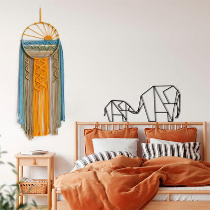 LB Boho Macrame Wall Hanging - Green and Beige Handmade Cotton Woven Decor, Modern Geometric Bohemian Tapestry Wall Decor for Bedroom Living Room Home (31.5"x9.84") Nature-Inspired Room Decor
