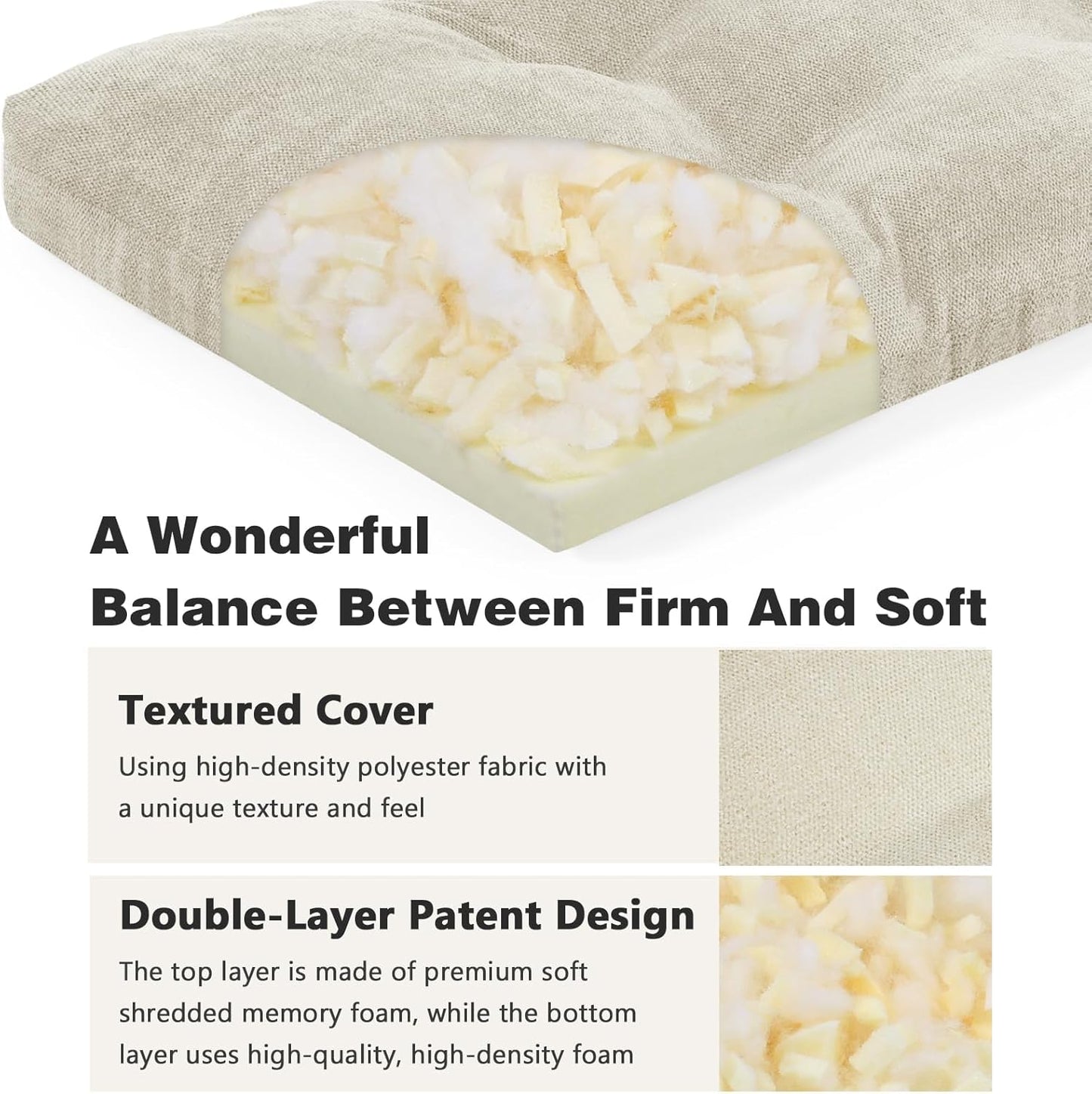 baibu 36 Inch Memory Foam Bench Cushion, Dual-Layer Patent Design Non-Slip Indoor Bench Cushion with Ties, 36x15x3Inch, Beige